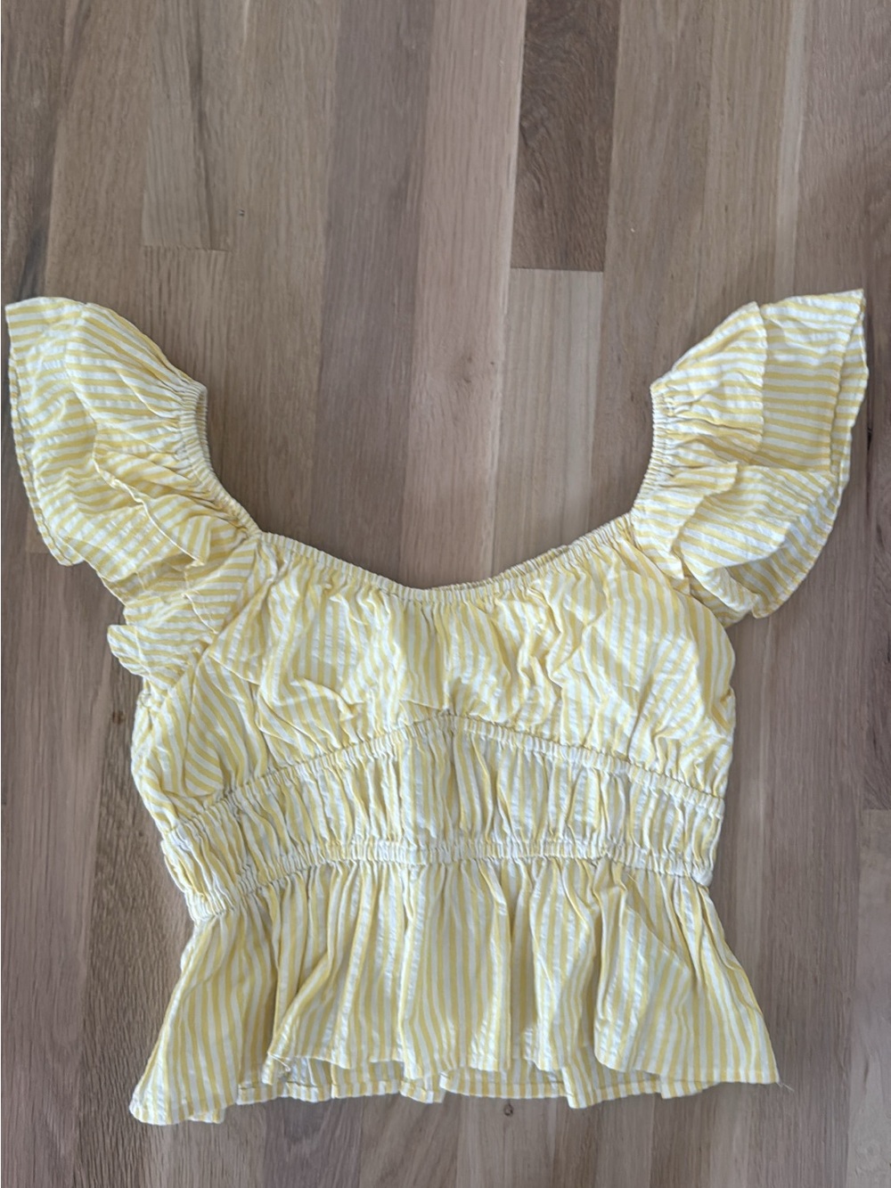 Vici Yellow & White Striped Ruffle Crop Top